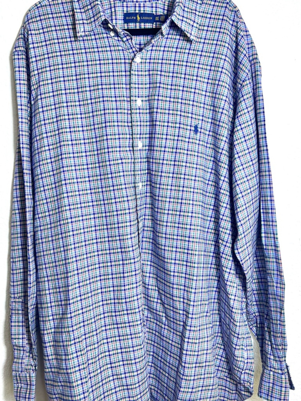 Ralph Lauren Plaid Button Down Shirt 3XLT Blue Green Classic Fit Long Sleeve